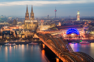 Cologne Cathedral and Hohenzollern Bridge in Cologne, Germany
