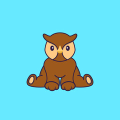 Cute owl is sitting. Animal cartoon concept isolated. Can used for t-shirt, greeting card, invitation card or mascot. Flat Cartoon Style