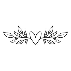 Hand drawn rustic floral border. Laurel wreath with heart.