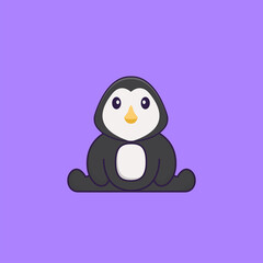 Cute penguin is sitting. Animal cartoon concept isolated. Can used for t-shirt, greeting card, invitation card or mascot. Flat Cartoon Style