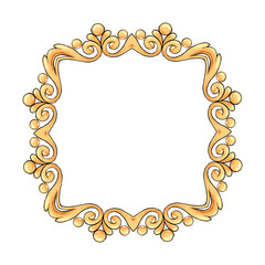 Decorative gold frame with scrolls. Hand drawn elements for design