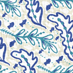 Fototapeta na wymiar Azure blue kelp linen texture background. Seamless abstract textile effect. Seaweed aqua melange dye pattern. Coastal cottage decor, modern sailing fashion or soft furnishing repeat cotton print 