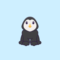 Cute penguin is sitting. Animal cartoon concept isolated. Can used for t-shirt, greeting card, invitation card or mascot. Flat Cartoon Style