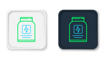 Line Sports nutrition bodybuilding proteine power drink and food icon isolated on white background. Colorful outline concept. Vector