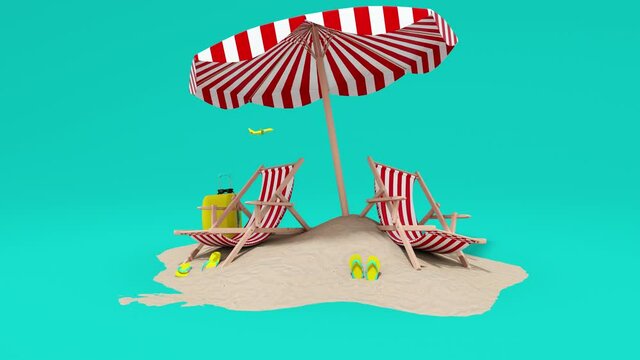 Animation for tourist advertising on which the image of an island with a beach 
umbrella and loungers for outdoor recreation. 
