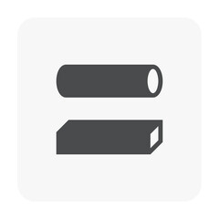 Hollow structural steel or iron pipe product vector icon. 
Round and square section profile shape. Alloy of iron from steel production industry and metallurgy. Material for engineering construction.