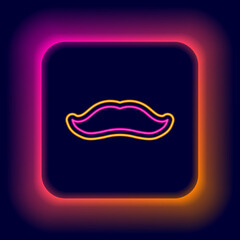 Glowing neon line Mustache icon isolated on black background. Barbershop symbol. Facial hair style. Colorful outline concept. Vector