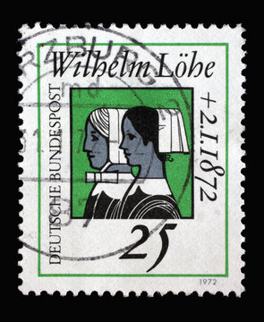 Stamp printed in Germany showing Deaconess sisters, Death Centenary of Wilhelm Löhe (1808-1872), founder of the Deaconesses Training Institute at Neuendettelsau, circa 1972
