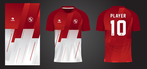 red white sports jersey template for team uniforms and Soccer t shirt design - obrazy, fototapety, plakaty