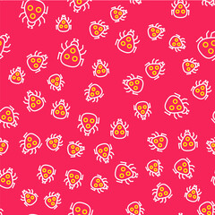 Line Ladybug icon isolated seamless pattern on red background. Vector