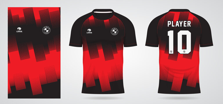 Black Red Sports Jersey Template For Team Uniforms And Soccer T Shirt Design