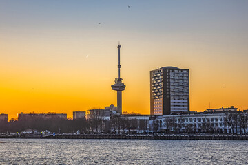 Fototapeta na wymiar The Skyline of Rotterdam at sunset. Rotterdam, The Netherlands.