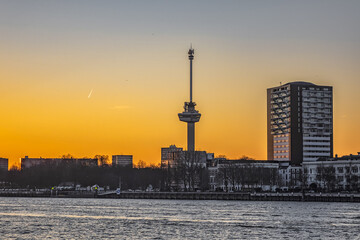The Skyline of Rotterdam at sunset. Rotterdam, The Netherlands.