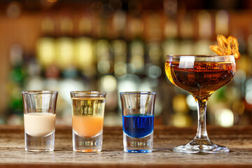 Assortment of cocktails in the bar