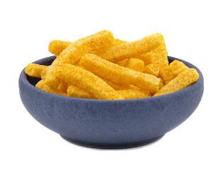 A serving of spicy French fries in a bowl on a white background