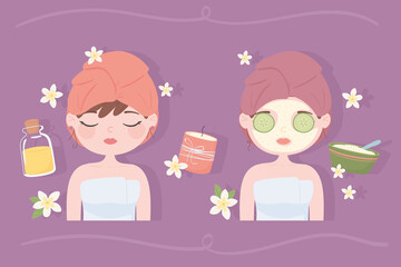 women in a spa icon set