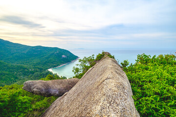 bottle beach viewpoint on the mountain ,blue sky with clouds and beautiful tropical beach,koh phangan, Ko Pha-ngan, Surat Thani,thailand