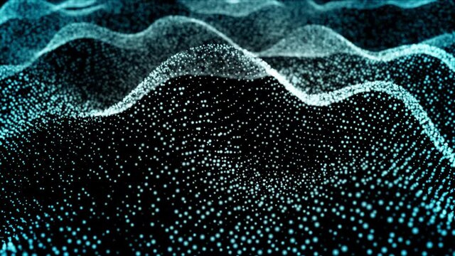 青のパーティクル。抽象的な技術の背景。コンピューターマトリックス。粒子の未来的なサイバー背景