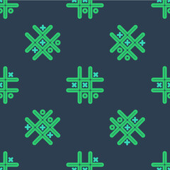 Line Tic tac toe game icon isolated seamless pattern on blue background. Vector