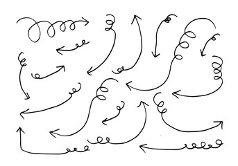 doodle design elements. hand drawn arrows isolated on white background. Vector illustration.