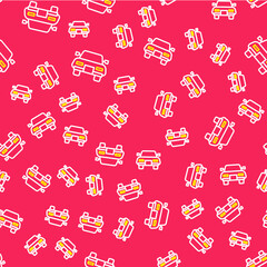 Line Car icon isolated seamless pattern on red background. Vector