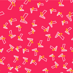 Line Hermes sandal icon isolated seamless pattern on red background. Ancient greek god Hermes. Running shoe with wings. Vector