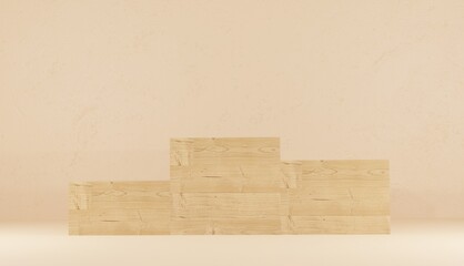 3d background rendering, sandy background with wooden champion podium, for web pages, presentations or image backgrounds