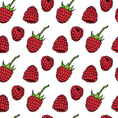Seamless pattern with creative raspberry on white background. Vector image.