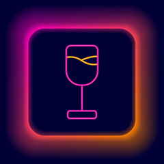 Glowing neon line Wine glass icon isolated on black background. Wineglass icon. Goblet symbol. Glassware sign. Happy Easter. Colorful outline concept. Vector