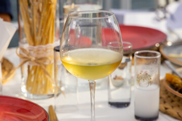 wine glass standing on the table at a celebration