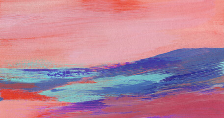 Unusual abstract landscape. Bright colours. Versatile artistic backdrop for creative design projects: posters, banners, cards, websites, magazines, wallpapers.