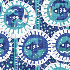 Blue sea life fish linen texture background. Seamless swimming fishes textile effect. Distressed aqua melange dye pattern. Coastal cottage decor, modern sail fashion, soft furnishing repeat cloth 