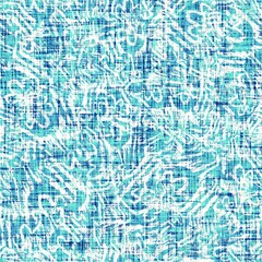 Blue mottled glitch linen texture background. Seamless abstract textile effect. Distressed aqua melange dye pattern. Coastal cottage decor, modern sail fashion, soft furnishing repeat cloth 
