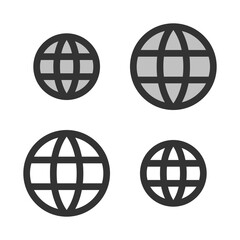 Pixel-perfect linear icon of globe  built on two base grids of 32x32 and 24x24 pixels for easy scaling. The initial base line weight is 2 pixels. In two-color and one-color versions. Editable strokes