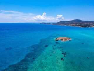 Fototapeta na wymiar Iconic aerial view over the oldest submerged lost city of Pavlopetri in Laconia, Greece. About 5,000 years old Pavlipetri is the oldest city in the Mediterranean sea