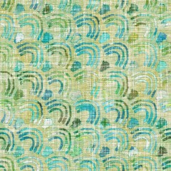 Rustic sea green mottled linen woven texture. Seamless printed fabric pattern for tropical coastal style. Interior textile background. Mottled colorful turquoise dye stains. Vibrant summer home decor
