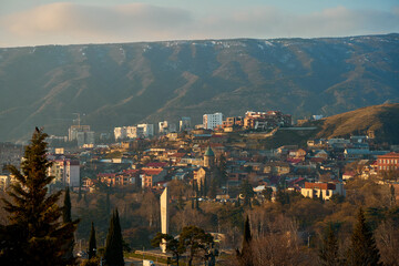City landscape, architecture of Tbilisi. The capital of Georgia. Big city in the highlands