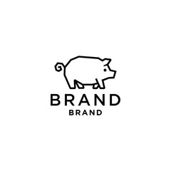 cute little pig line icon Logo mascot playful cartoon drawing vector stock illustration