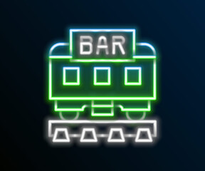 Glowing neon line Restaurant train icon isolated on black background. Colorful outline concept. Vector