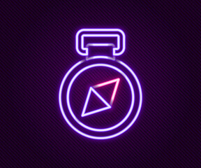 Glowing neon line Compass icon isolated on black background. Windrose navigation symbol. Wind rose sign. Colorful outline concept. Vector