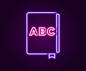 Glowing neon line ABC book icon isolated on black background. Dictionary book sign. Alphabet book icon. Colorful outline concept. Vector