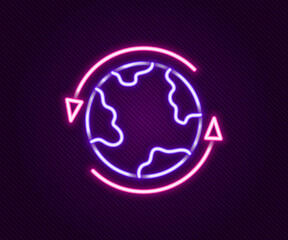 Glowing neon line Worldwide icon isolated on black background. Pin on globe. Colorful outline concept. Vector