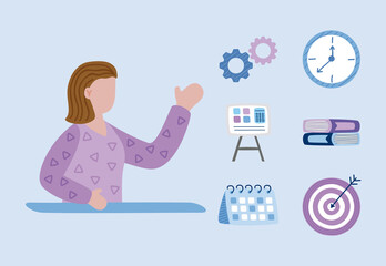 woman with office icon set
