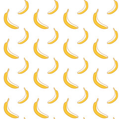 Seamless vector pattern of yellow bananas in the style of line art. Summer Fruit Collection
