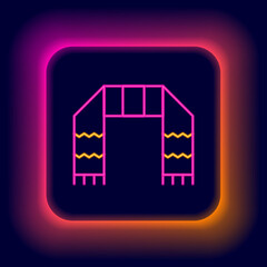 Glowing neon line Winter scarf icon isolated on black background. Colorful outline concept. Vector