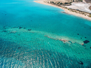 Obraz premium Iconic aerial view over the oldest submerged lost city of Pavlopetri in Laconia, Greece. About 5,000 years old Pavlipetri is the oldest city in the Mediterranean sea