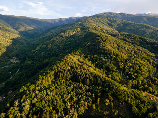 Aerial Sunset view of Belasitsa Mountain, Bulgaria