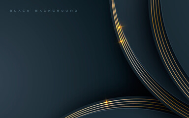 Black abstract dimension background with golden decoration