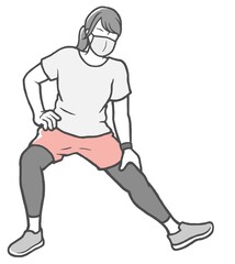 マスク　伸脚　女性　ストレッチ　外