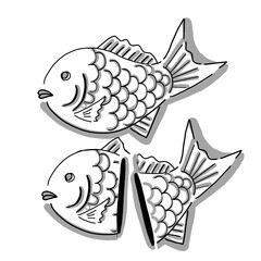 Japanese food illustration. Hand drawn sketch. Japanese cuisine. Vector illustration of Japanese taiyaki. Menu design elements. Isolated objects. 